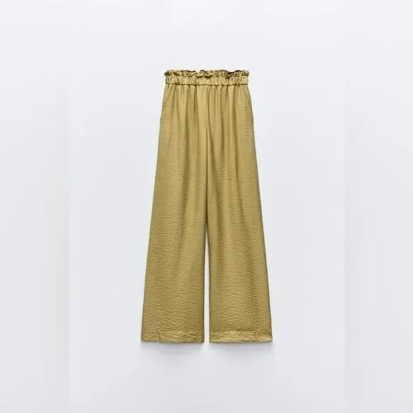 Zara WIDE LEG GATHERED WAIST PANT Size Large - Picture 5 of 9